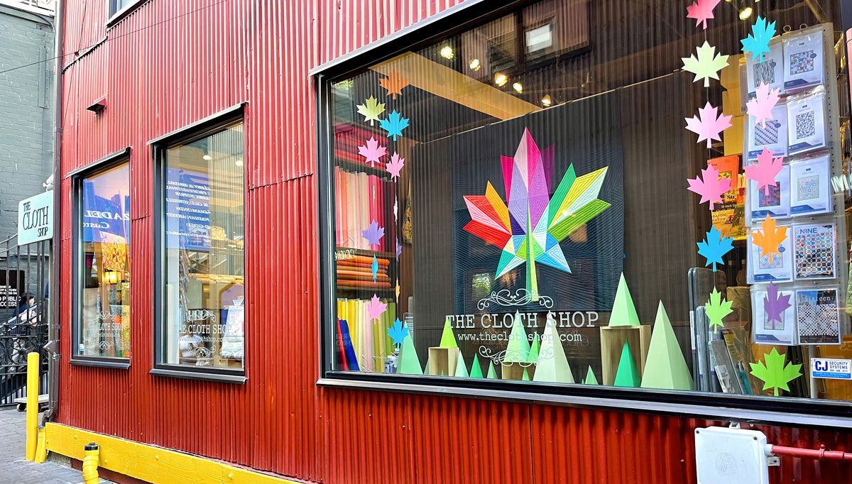 Canadian Quilt and Fabric store: The Cloth Shop. View of the storefront from street view. 